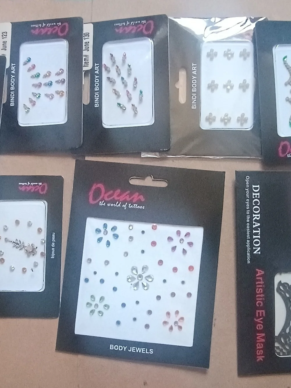 30 Pks - Mixture Of Self Adhesive Tattoos and Crystals Jewels Various Brands